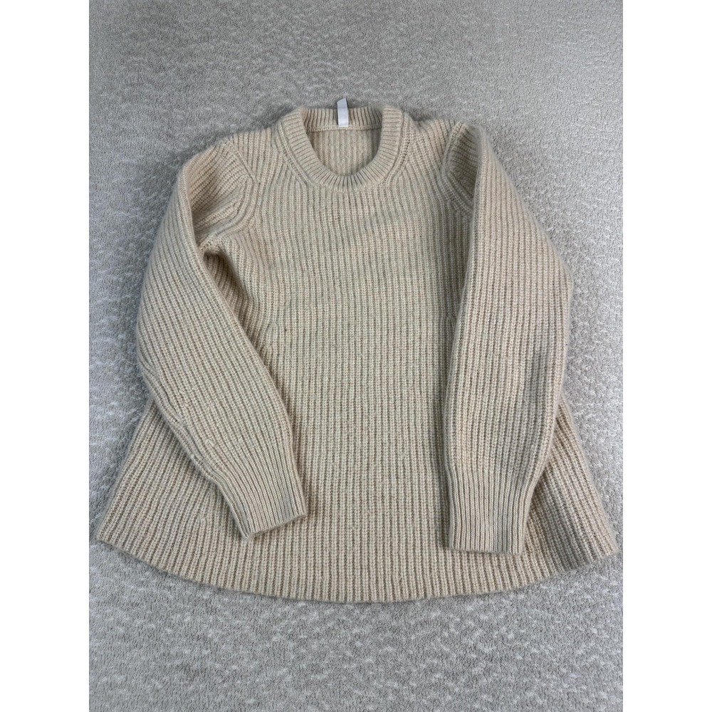 Athleta Sweater Womens Large Beige Wool Blend Ribbed Crewneck Pullover Knit